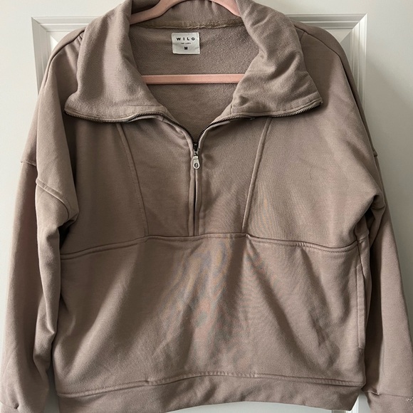 Wilo The Label Tops - Cozy Neutral Taupe Half-Zip Women's Sweatshirt